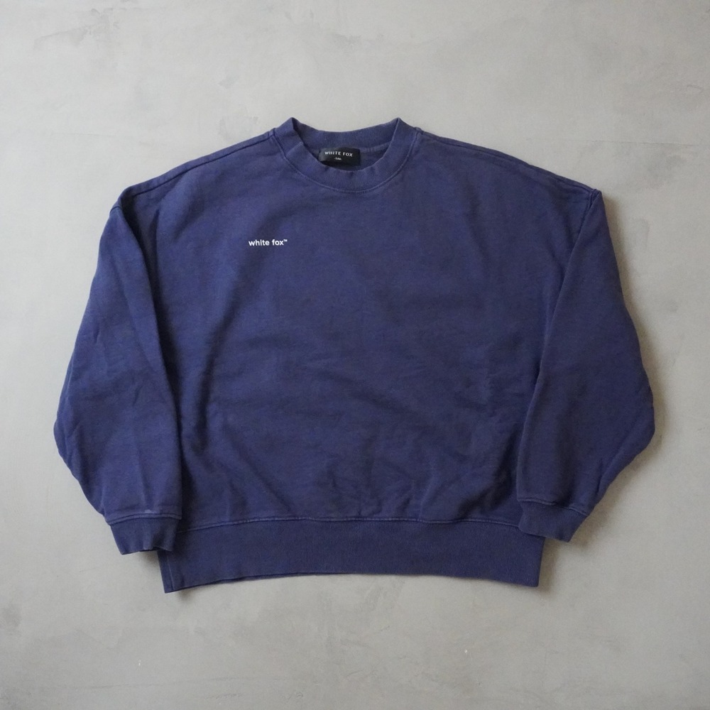 White Fox Boutique Sweatshirt S/M Navy Blue Oversized Crewneck Pullover Logo